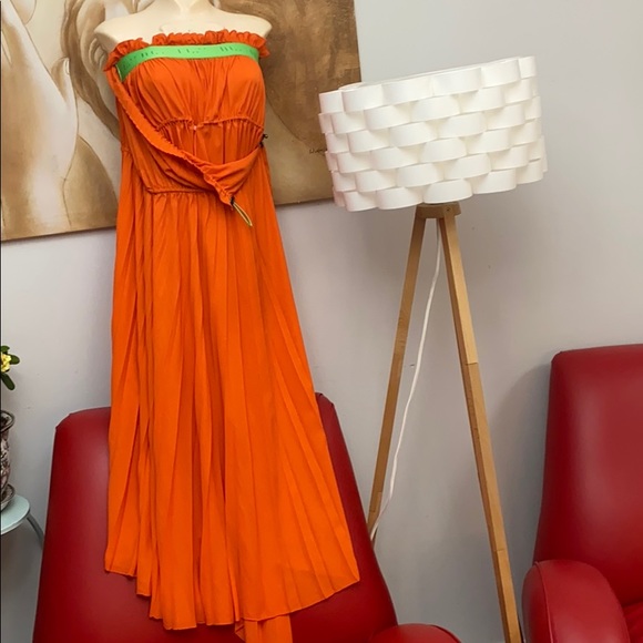 UNRAVEL PROJECT Orange Pleated Drawstring Dress - Picture 9 of 13